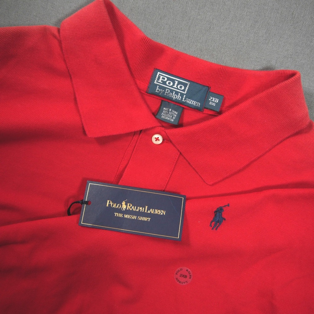 NEW VTG Polo Ralph Lauren The Mesh Short Sleeve Men Polo Shirt 2XB Prep Red